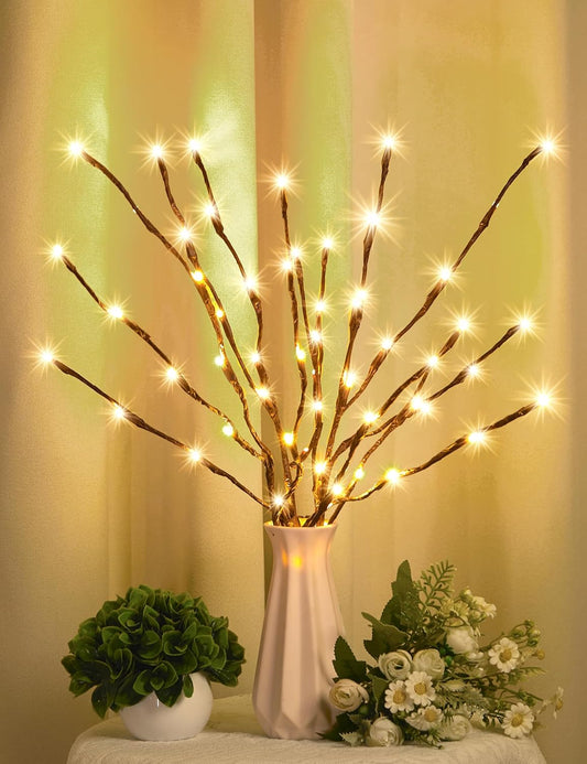 Lighted Branches for Vases Plug in - 3 Pack 24Inch 60 LED Christmas DIY Twig Pathway Lights, Artificial Tree Bendable Xmas Fairy Lights with Stakes for Outdoor Indoor Party Decoration, Warm White