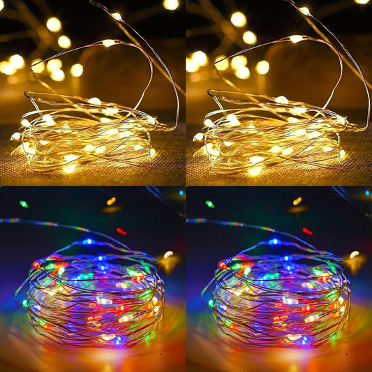 4-Pack 50 LED Fairy Lights Battery Operated with Timer, 16FT Waterproof Starry String Lights Outdoor Indoor Mini Cuttable Lights for Bedroom Wedding Birthday Christmas Parties (Warm White&Multi Color)
