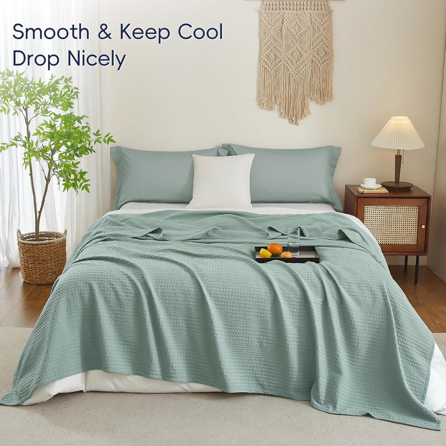 PHF Lightweight Waffle Weave Blanket Queen Size, Breathable & Ultra Soft, 90"x 90" Soft & Cozy Thin Blanket for All Season & Hot Sleepers, Bed, Home Decor - Aqua Gray