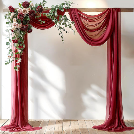 Burgundy Wedding Arch Draping Fabric 1 Panel 30'' x 20FT Burgundy Drapes Sheer Fabric Backdrop Curtains for Wedding Ceremony Birthday Party Bridal Shower Decoration