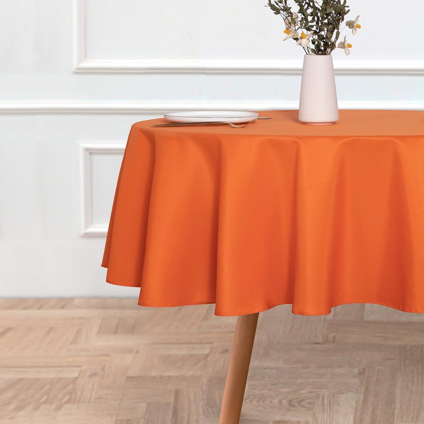 sancua Round Tablecloth - 60 Inch - Water Resistant Spill Proof Washable Polyester Table Cloth Decorative Fabric Table Cover for Dining Tables, Buffet Parties and Camping, Orange