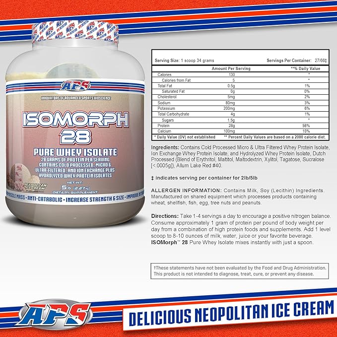 APS Nutrition Isomorph 28 Protein Powder | Pure Whey Isolate | Cold Pressed, Ultra- Filtered, & Ion Exchange Isolates | 28g Protein | 5 Pound (Neapolitan Ice Cream)