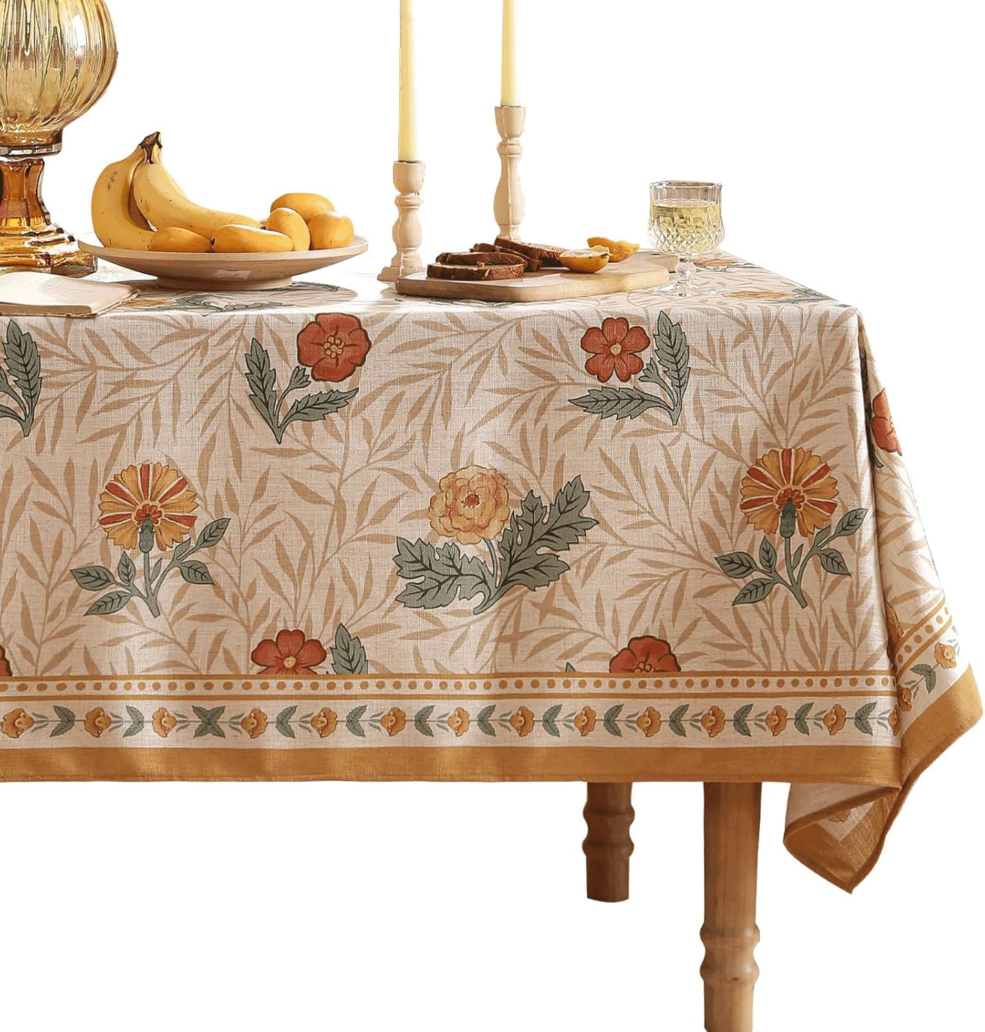 patdrea Designer French Vintage Rectangular Tablecloth,Yellow Floral Pattern Anti-Wrinkle Table Cloth,Dacorative Cover for Kitchen Dining Parties,Christmas,Thanksgiving,55"x87"-Cornflowers