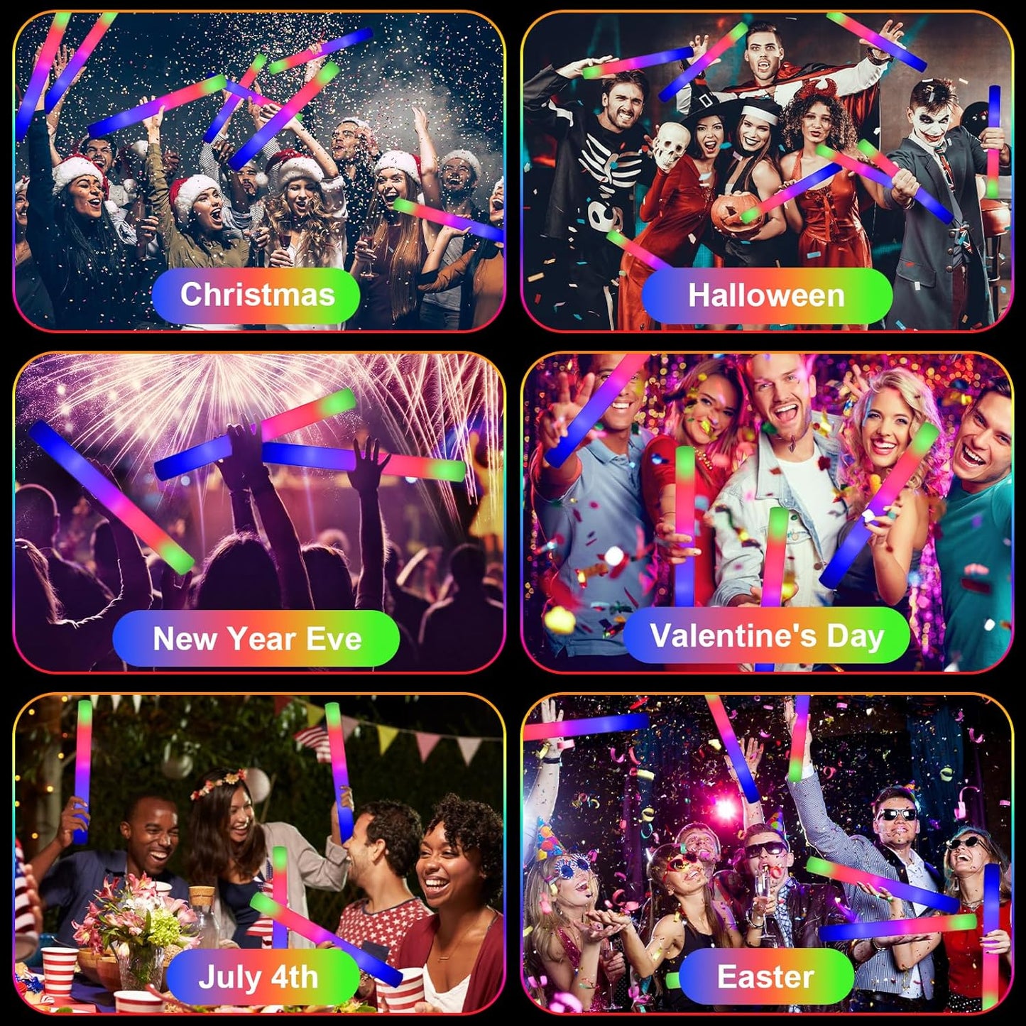 EXCECAR 45PCS Foam Glow Sticks, LED Light Up Foam Sticks with 3 Modes Flashing Changing, Glowing in The Dark for Event Party Wedding Halloween Christmas Concert Supplies