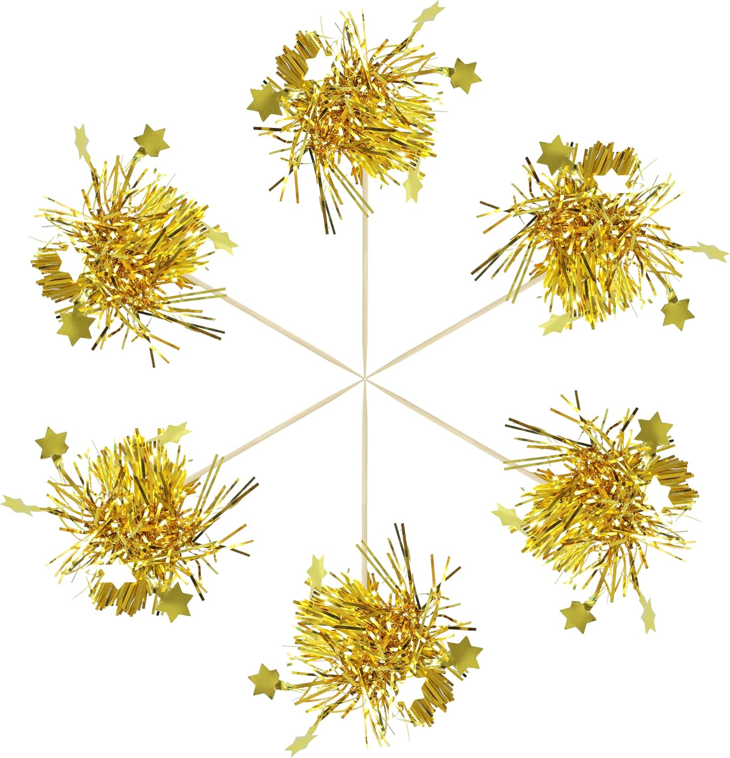 Gyufise 30Pcs Star Foil Firework Cupcake Toppers Sparkle Tinsel Cake Toppers Tinsel Drink Cake Decoration Cocktail Picks for Birthday Wedding Graduation Party Supplies Gold