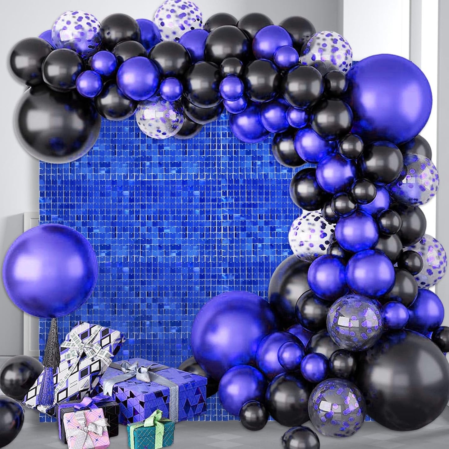 12PCS Blue Shimmer Wall Backdrop, Square Sequin Photo Backdrops Panel, Glitter Wall Background for Birthdays, Weddings, Graduation, Baby Showers, Disco Bachelorette Party Decoration (3FTx4FT)