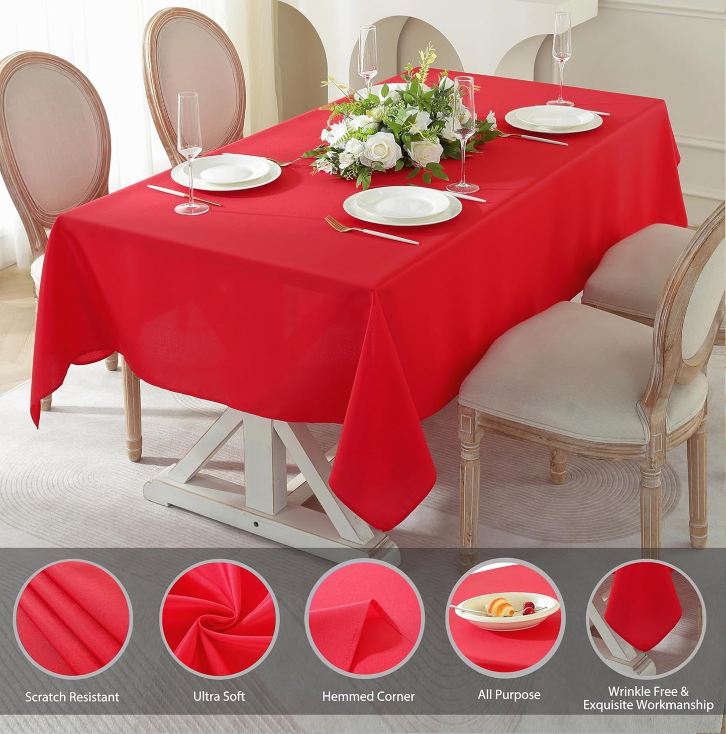 Craft And Party Rectangle Tablecloth, 70 x 90 Inch Red Tablecloth, Polyester Fabric Washable Table Cloth for Home, Party, Wedding or Restaurant Use.