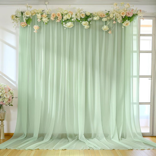 10ft x 10ft Sage Green Backdrop Curtains, Wrinkle-Free Sheer Chiffon Fabric Backdrop Drapes for Wedding Arch Party Ceremony Stage Photo Decoration