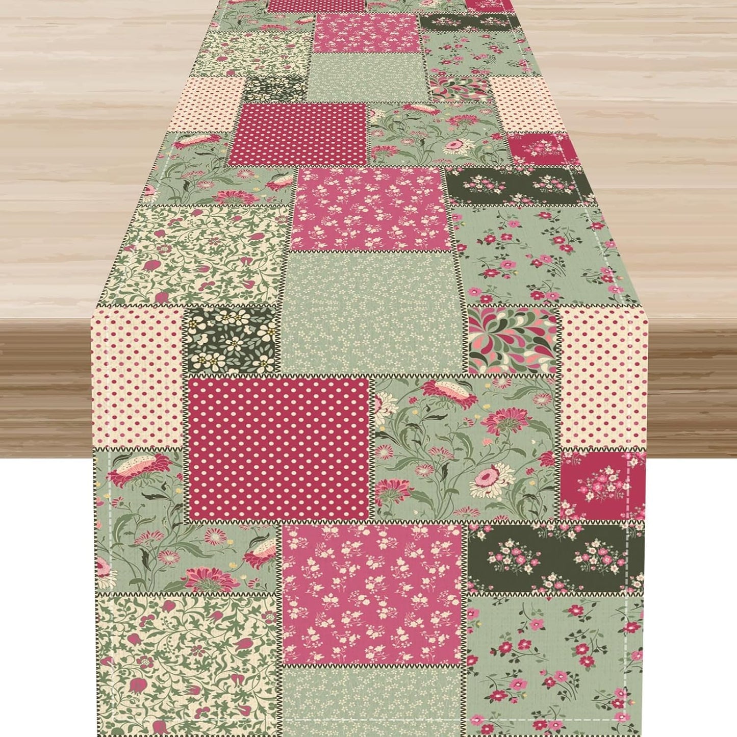 Patchwork Table Runner, Boho Vintage Floral Checkered Plaid Bohemian Paisley Flower Farmhouse Table Center Decor for Home Kitchen Dining Patio Holiday Party Indoor Table Decorations, 13"x72" Inch