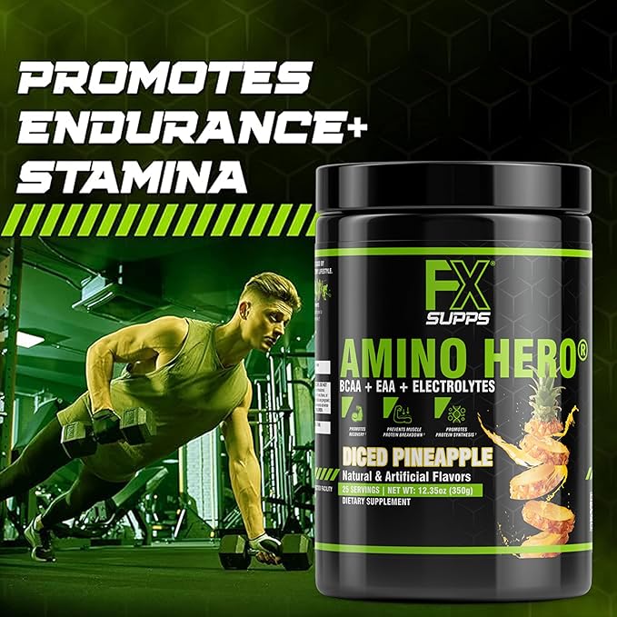 FXSUPPS Amino Hero Diced Pineapple Flavor(25 Servings)|Post-Workout Recovery Drink for Men and Women|Energy Powder Mix with BCAA, EAA, and Electrolytes|Promotes Endurance and Healthy Muscles - 1 Pack
