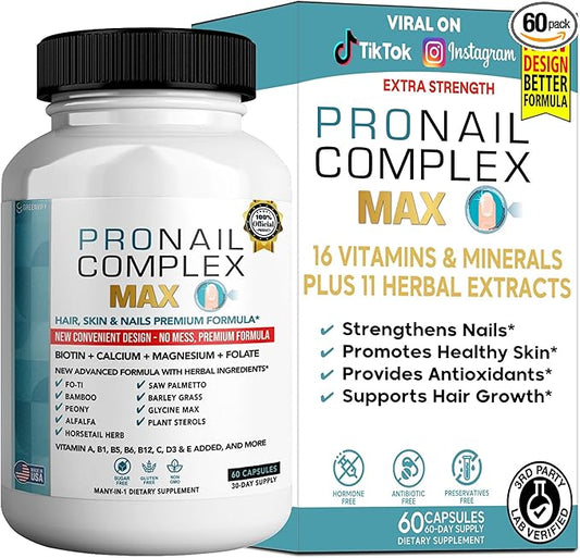 ProNail Complex Max Hair, Skin & Nails Premium Supplement with Biotin & Herbal Blend, 60 Capsules, 30 Day Supply (1)