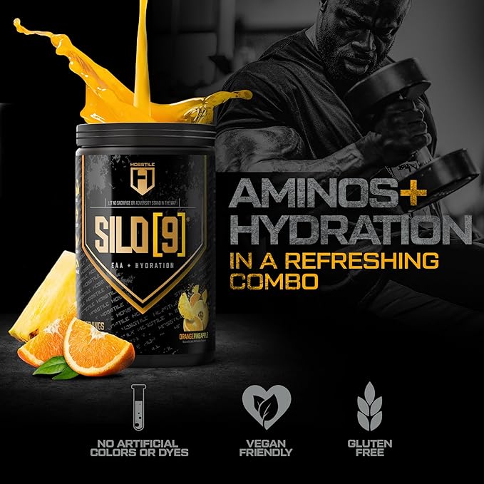 HOSSTILE SILO[9] Essential Amino Acids, EAA & BCAA Powder, Electrolyte Hydration Support, Enhance Muscle Growth & Recovery, Pre or Post Workout Drink, Orange Pineapple, 30 Servings
