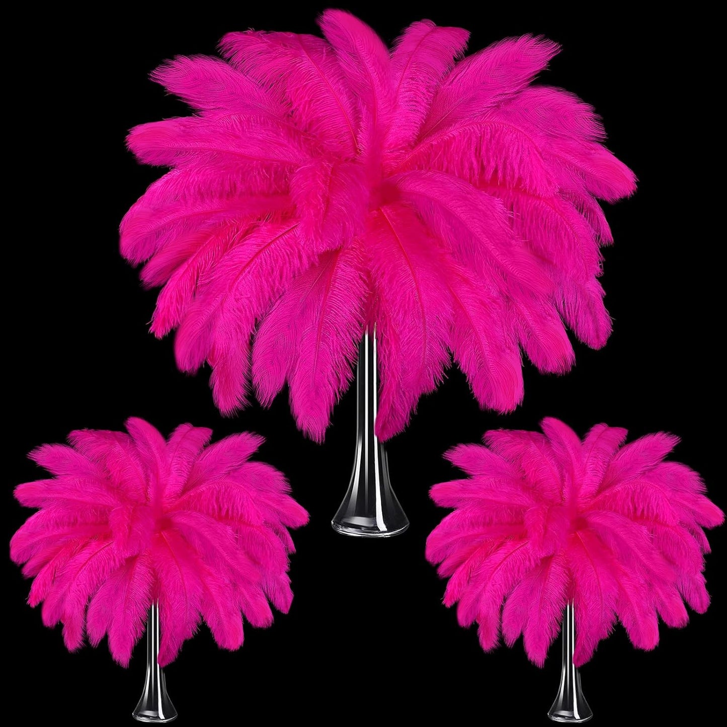 Maitys 90 Pcs Large Natural Ostrich Feathers Bulk 14-16 Inch (35-40cm) 12-14 Inch (30-35cm) 10-12 Inch (25-30cm) Ostrich Feathers Plumes for Centerpieces Wedding(Fuchsia)