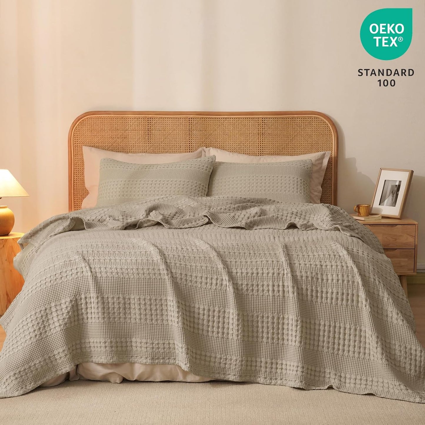 PHF 100% Cotton Waffle Weave Blanket King Size for Bed, Soft Lightweight & Breathable, All-Season Comfort, Luxury Aesthetic Woven Bedding for Home Decor, 108"x90", Simply Taupe