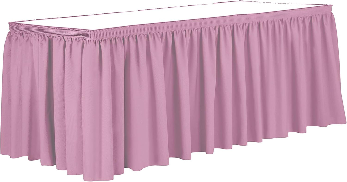 Ultimate Textile Pleat Polyester Fabric Table Skirt - Machine Washable Flame Resistant with Clips for Events, Weddings & Trade Shows, Cut & Sewn in Paterson, NJ - Pink Balloon, 7' Shirred Pleat