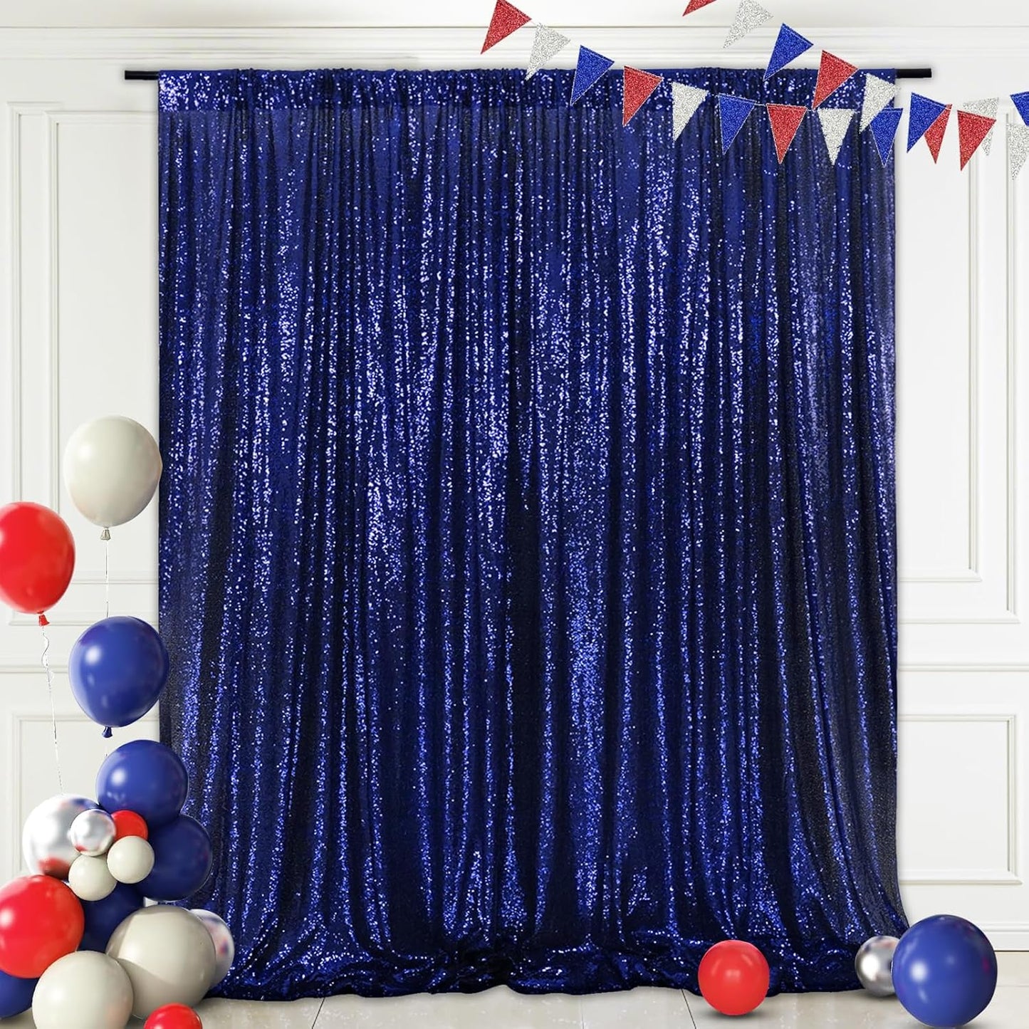 Eternal Beauty Navy Blue Sequin Backdrop, 4x7 Ft Glitter Background Curtains for Shimmer Photography Party Wedding Birthday Independence Day Back Drop Decor