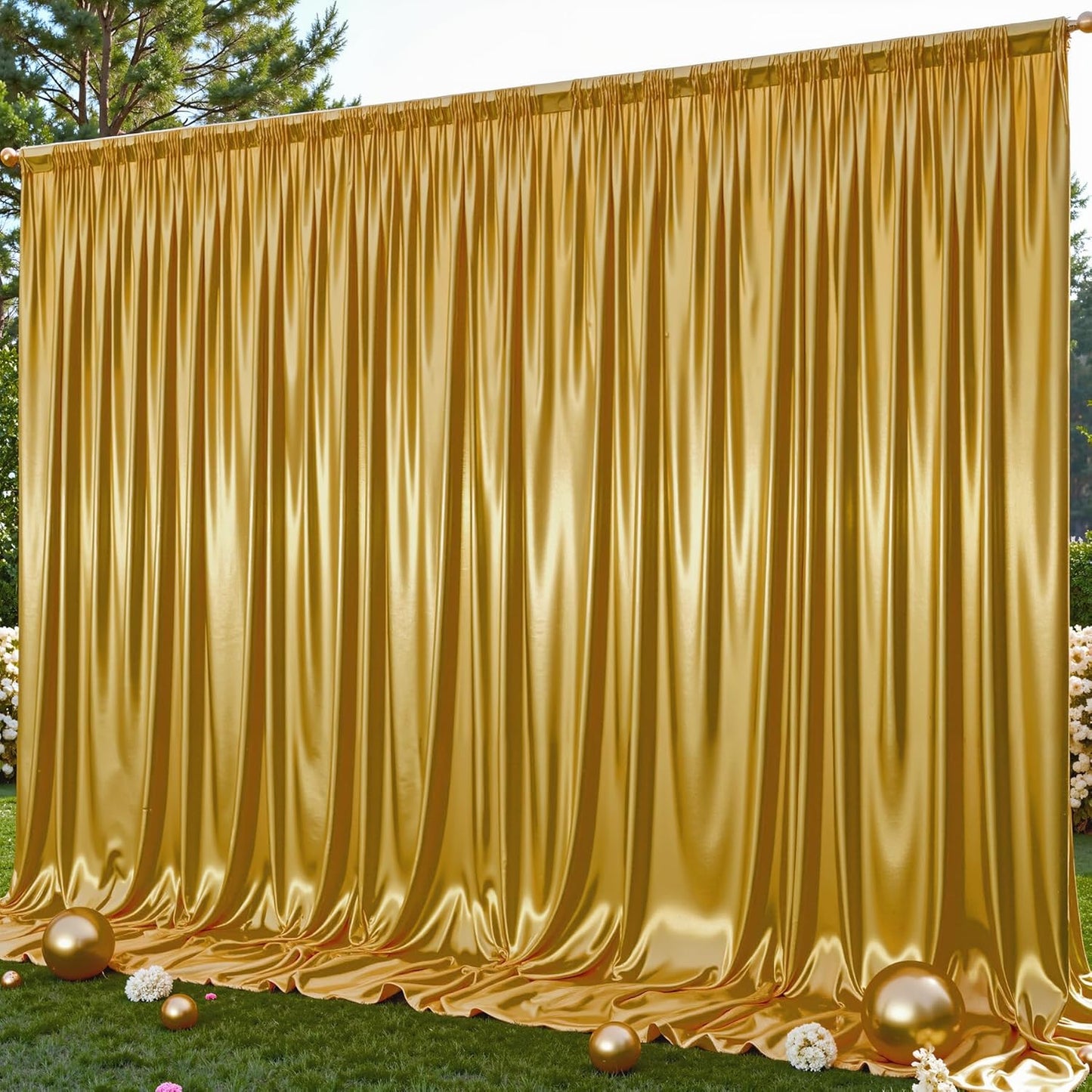 Dark Gold Glitter Backdrop Curtain for Parties Wedding,10Ft x 10Ft Satin Shimmer Photo Backdrop,Non-Wrinkle Sparkle Drapes for Backdrop,Back Drop for Photography, Birthdays,Weddings,Prom