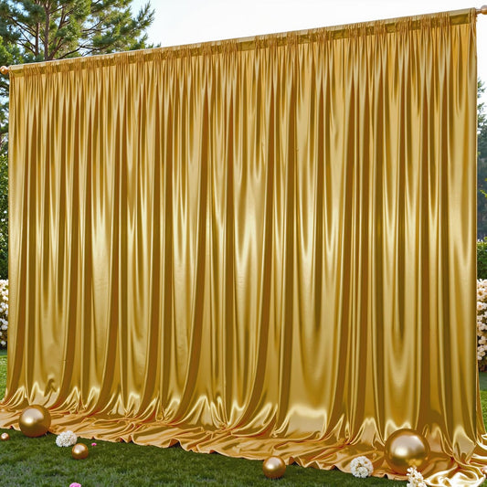 Dark Gold Glitter Backdrop Curtain for Parties Wedding,10Ft x 10Ft Satin Shimmer Photo Backdrop,Non-Wrinkle Sparkle Drapes for Backdrop,Back Drop for Photography, Birthdays,Weddings,Prom