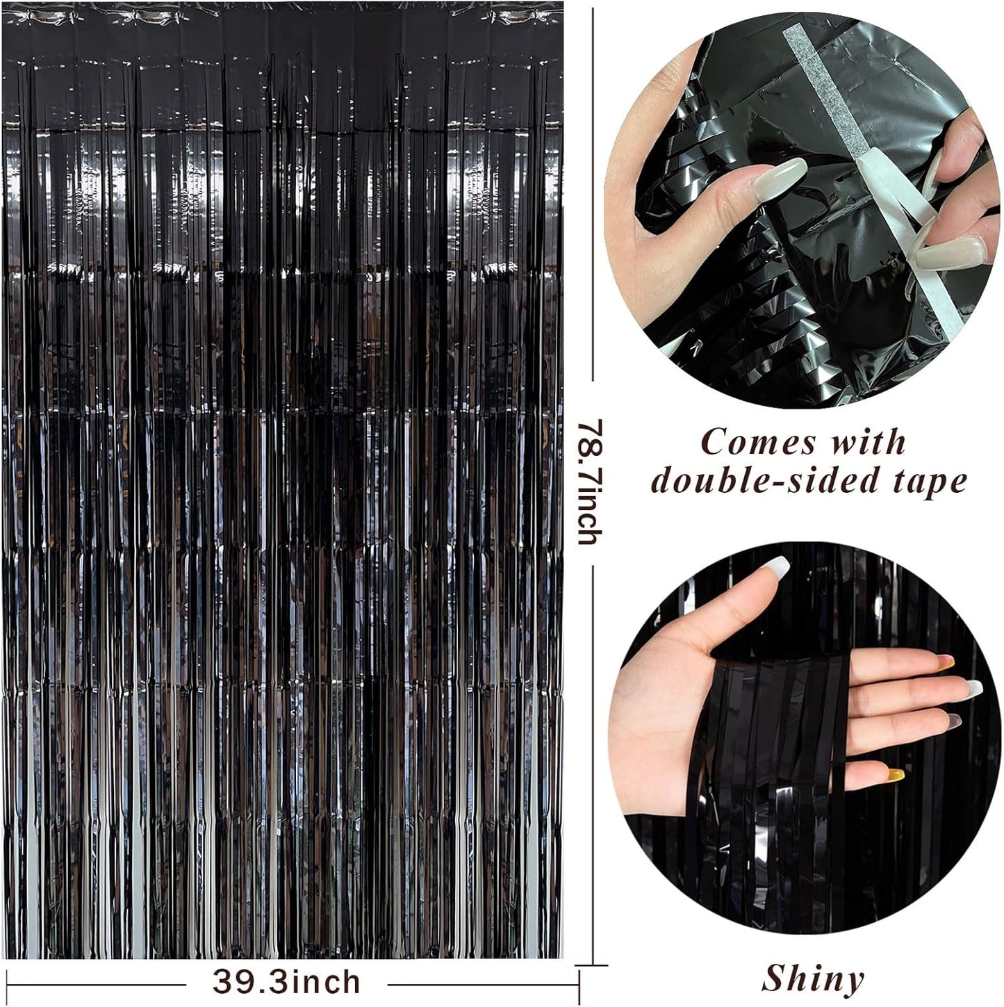 Black Party Streamers Foil Fringe Backdrop Curtains Tinsel Streamers Birthday Halloween Party Decorations Fringe Backdrop for Birthday Party Graduation Bridal Shower Wizard Party Supplies