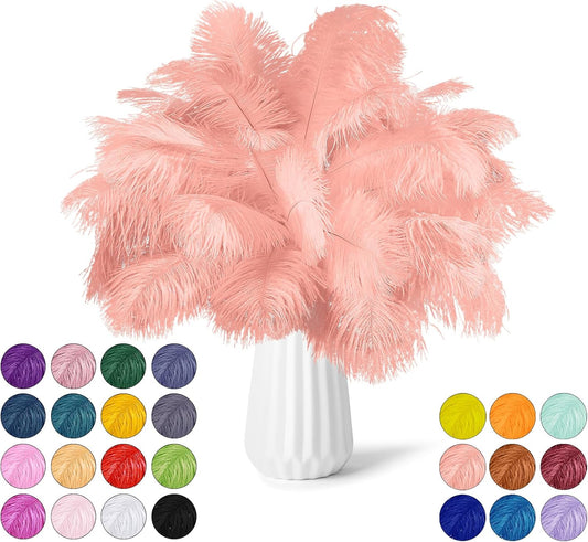 NEWONG 30pcs Rouge Pink Ostrich Feathers Natural Bulk 11-14inch(28-35cm) Vase Craft Wedding Home Party Centerpieces Christmas Day Decoration