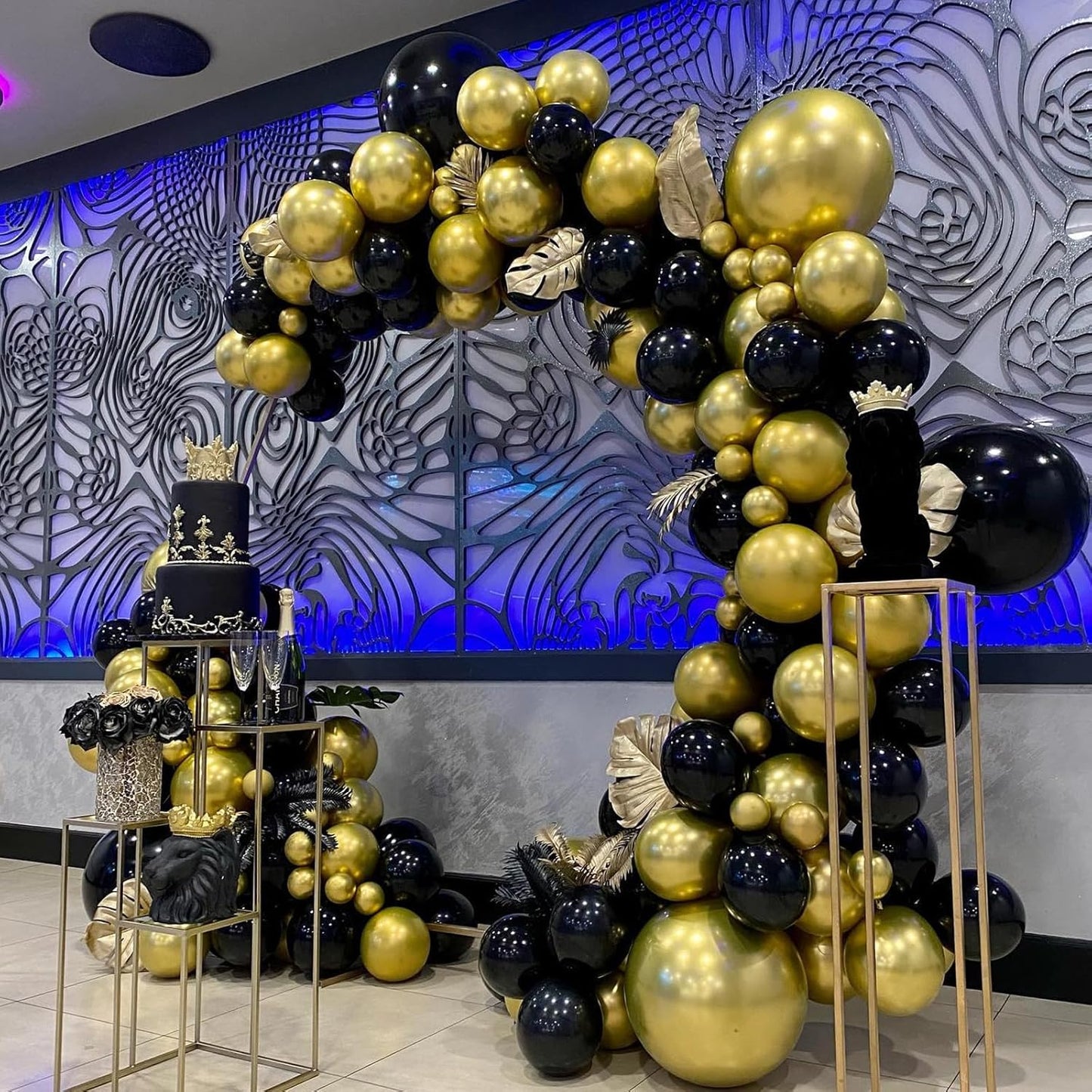 Black and Gold Balloons Arch Garland Kit, 122pcs Gold and Black Confetti Balloons with 16ft Tape Strip & Dot Glue for Graduation Birthday New Year Party Decorations