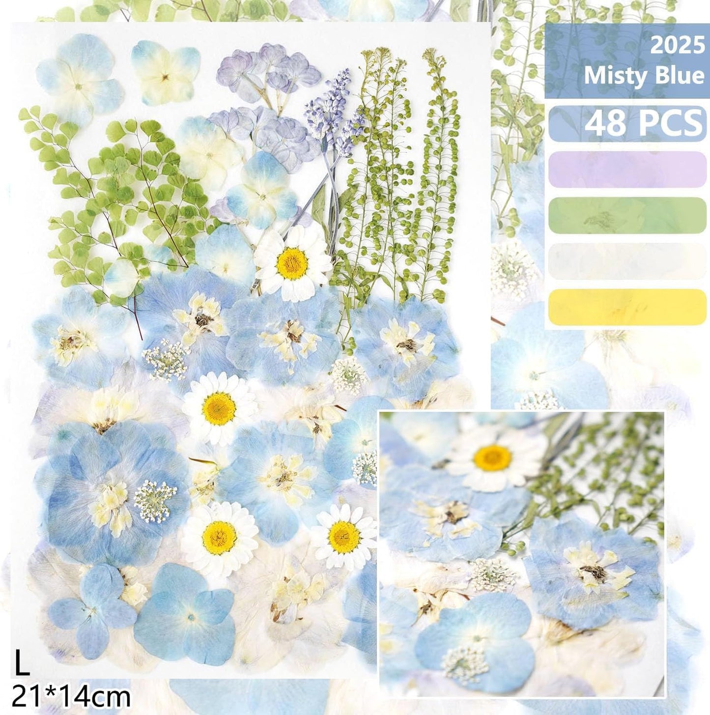 Real Dried Pressed Flowers Leaf Plant Herbarium for Crafts Resin Jewelry Making, Floral Cake Decorations-Fog Blue