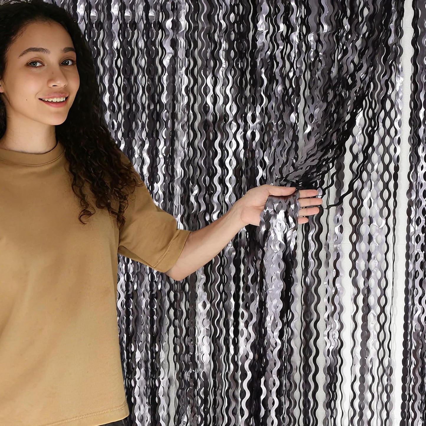 4 Pack Wavy Grey Foil Fringe Curtains Party Decorations - 3.3 ft x 6.6 ft Tinsel Curtain Backdrop for Birthday Bachelorette Wedding Birthday Disco Party Decorations