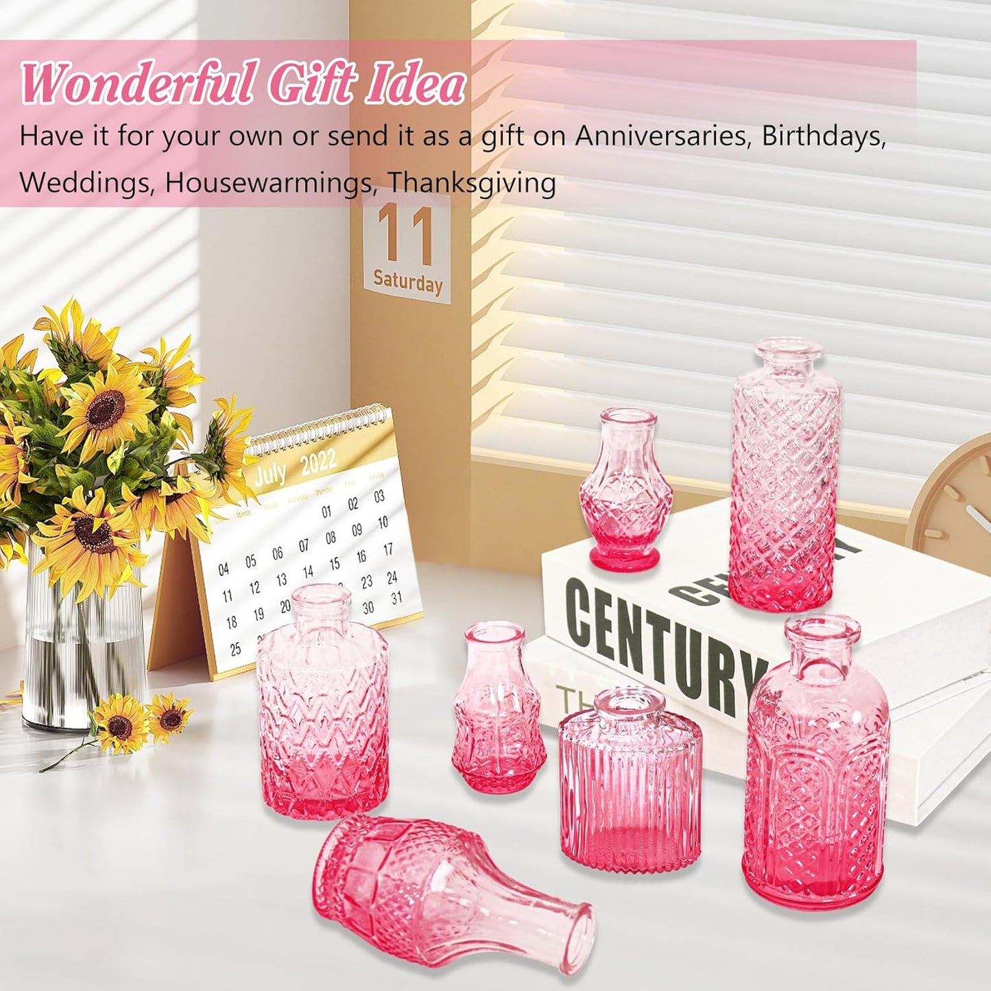 Set of 40 Glass Bud Vases, Small Pink Glass Vases in Bulk, Mini Vintage Embossed Flower Vase for Wedding, Centerpieces, Birthday Party, Baby Shower, Home Table Decorations (Pink)