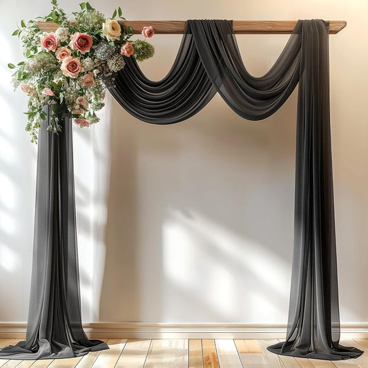 Black Wedding Arch Draping Fabric 1 Panel 30'' x 20FT Black Drapes Sheer Fabric Backdrop Arch Draping Fabrics for Wedding Ceremony Birthday Party Bridal Shower Decoration