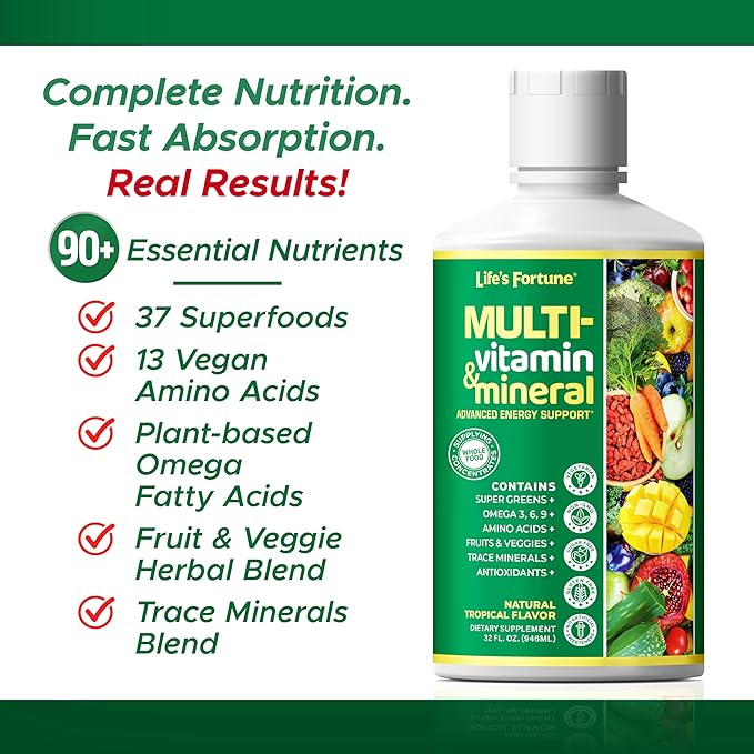 Life's Fortune Multivitamin All Natural Energy Source Supplying Whole Food Concentrates, Antioxidants, Amino Acids, Enzymes, Trace Minerals & More, 32 Servings (Pack of 2)