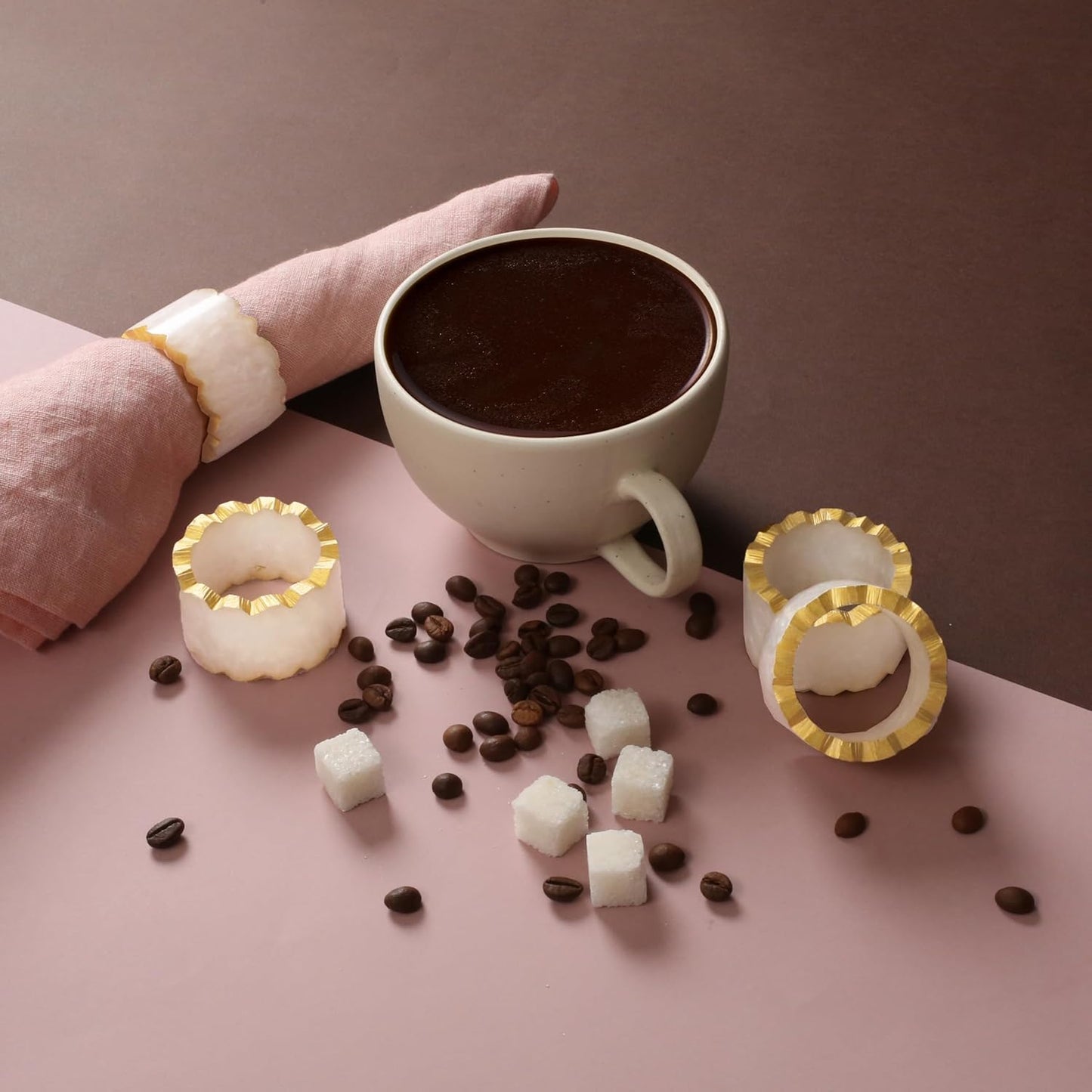 Rustic Epoxy Resin Napkin Rings Set of 6 - Napkin Holders for Parties, Dining, Family Gatherings, Weddings, Holidays, Décor, Gifting Durable Tabletop Decor (Ivory) CLEENTABLE