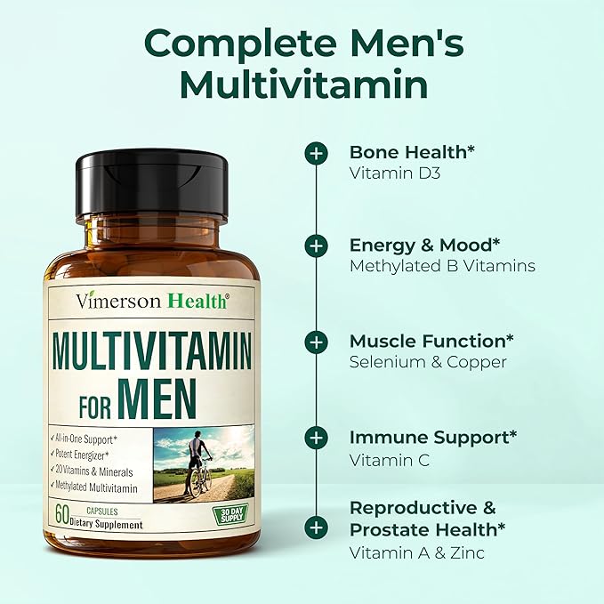 Multivitamin for Men – Methylated Mens Multivitamins & Multiminerals Capsules with Vitamin B12, A, D, C, Zinc, Magnesium & More for Complete Daily Support – High Potency Bioavailable Vitamins for Men