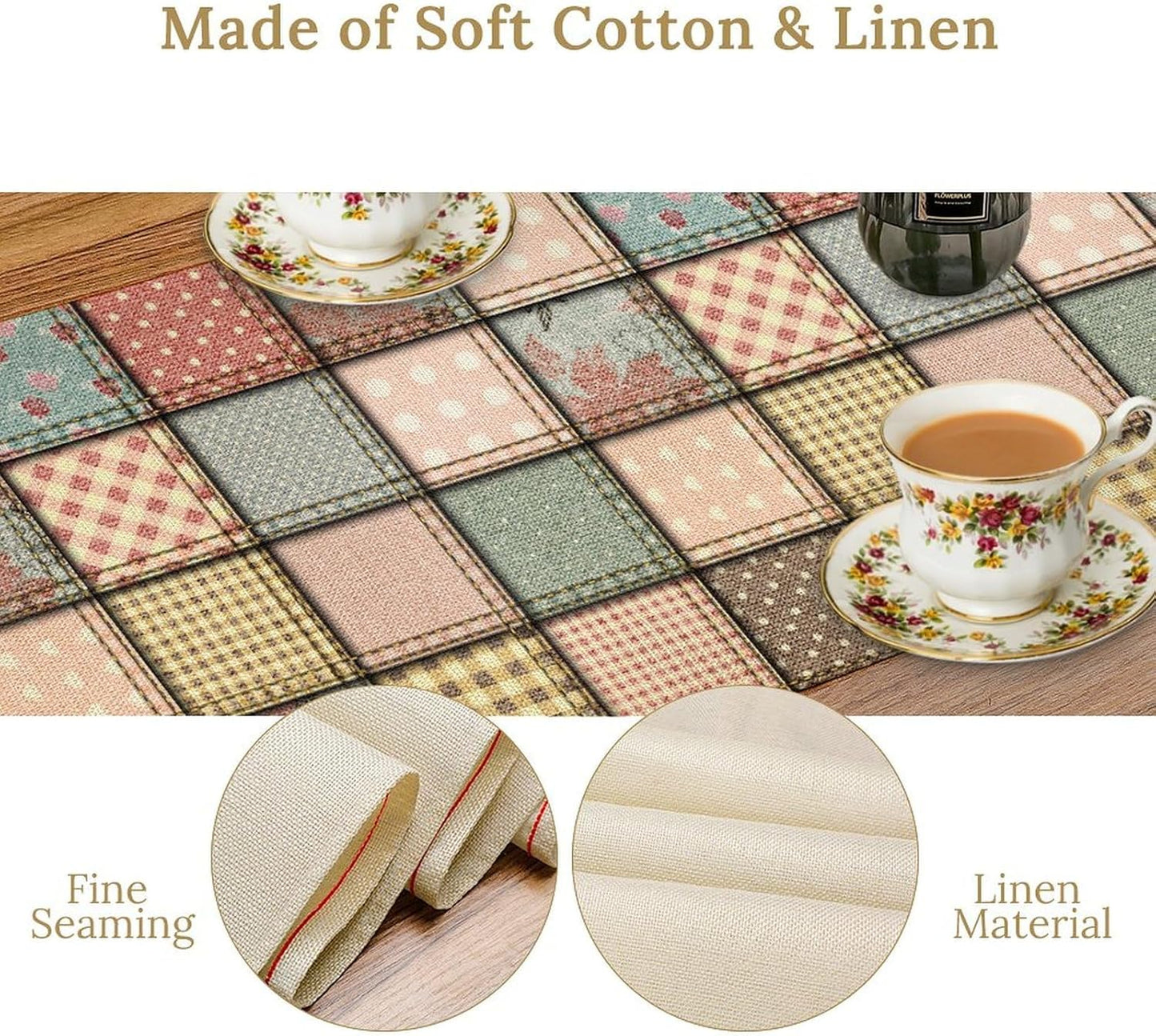 Boho Patchwork Table Runner, Vintage Farmhouse Colorful Wildflowers Bohemian Paisley Flower Table Center Decor for Home Kitchen Dining Patio Holiday Party Indoor Table Decorations, 13"x90" Inch