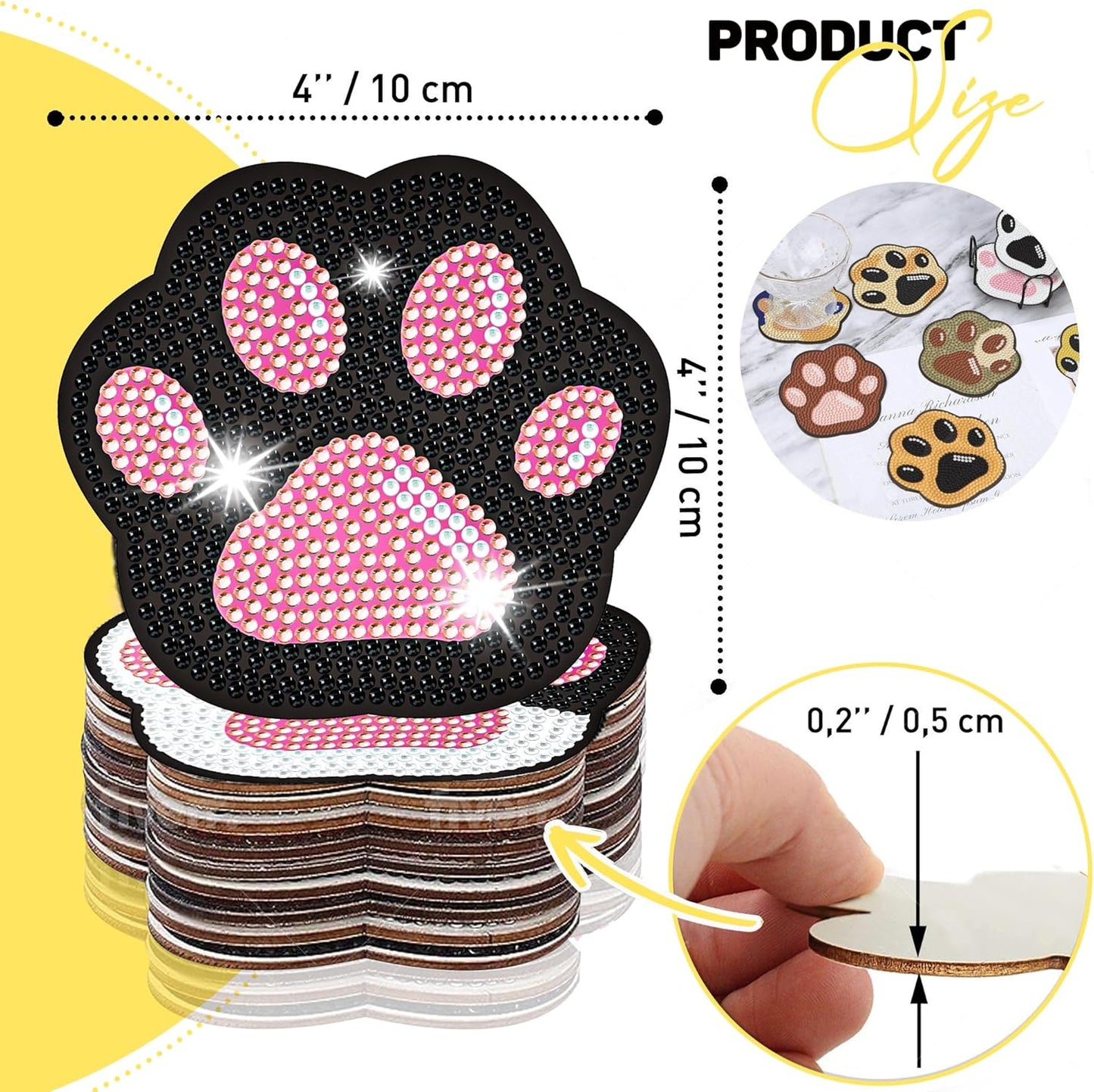 10 pcs Diamond Painting Coasters | Diamond Art Coasters | Cat Paw Diamond Art Painting | Perfect Art Craft Gift for Cat Lover, Dad, Mom, Grandparents, Brother, Sister.