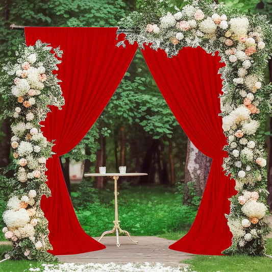 MEETSKY Red Backdrop Curtains for Party Valentine's Day Arch Stage Wedding Ceremony Red Curtains Fabric Photography Backdrop Drapes for BBirthday Party Baby Shower Christmas, 5ft x 8ft, 2 Panels