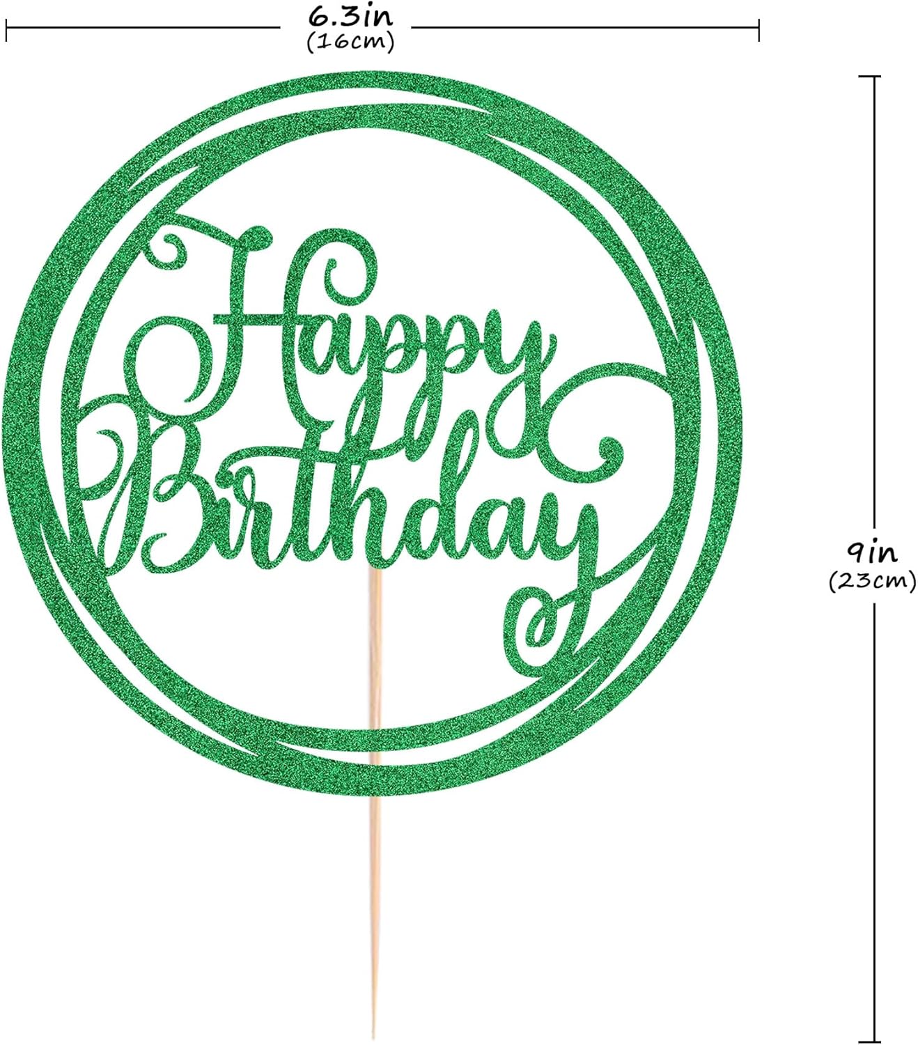 Happy Birthday Cake Topper - Green Glitter Happy Birthday Cake Decoration Supplies for Children or Adults - Happy Birthday Cake Bunting Decor, Photo Booth Props