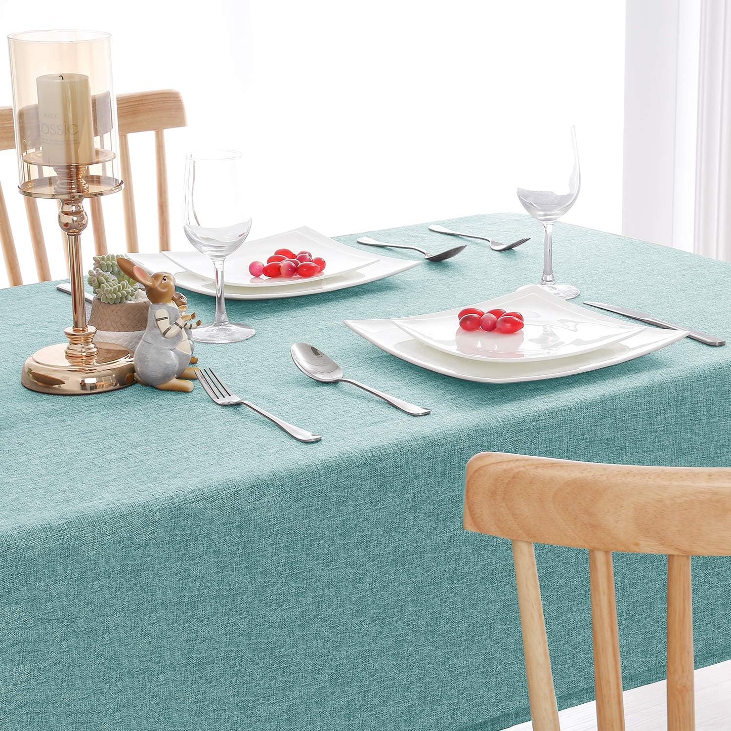 Hiasan 2 Pack Faux Linen Square Tablecloth - Wrinkle and Stain Resistant Washable Table Cloth for Kitchen Dining Room Holiday Table Cover for Party Dinner, Aqua, 60 x 60 Inch