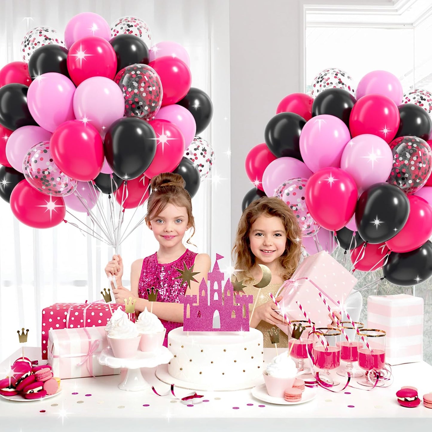 Pink and Black Balloons, 60pcs 12inch Hot Pink Black Pastel Pink Light Pink Confetti Balloons for Baby Shower Bridal Shower Wedding Birthday Party Decorations