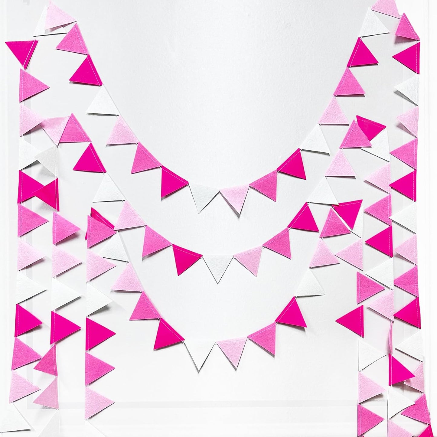 Hot Pink Party Decorations - Ombre Rose Pink Felt Hanging Triangle Mini Bunting Pennant Banner Flag for Birthday, Wedding, Baby Shower, Bridal Shower, Bachelorette, Girl Party, Classroom