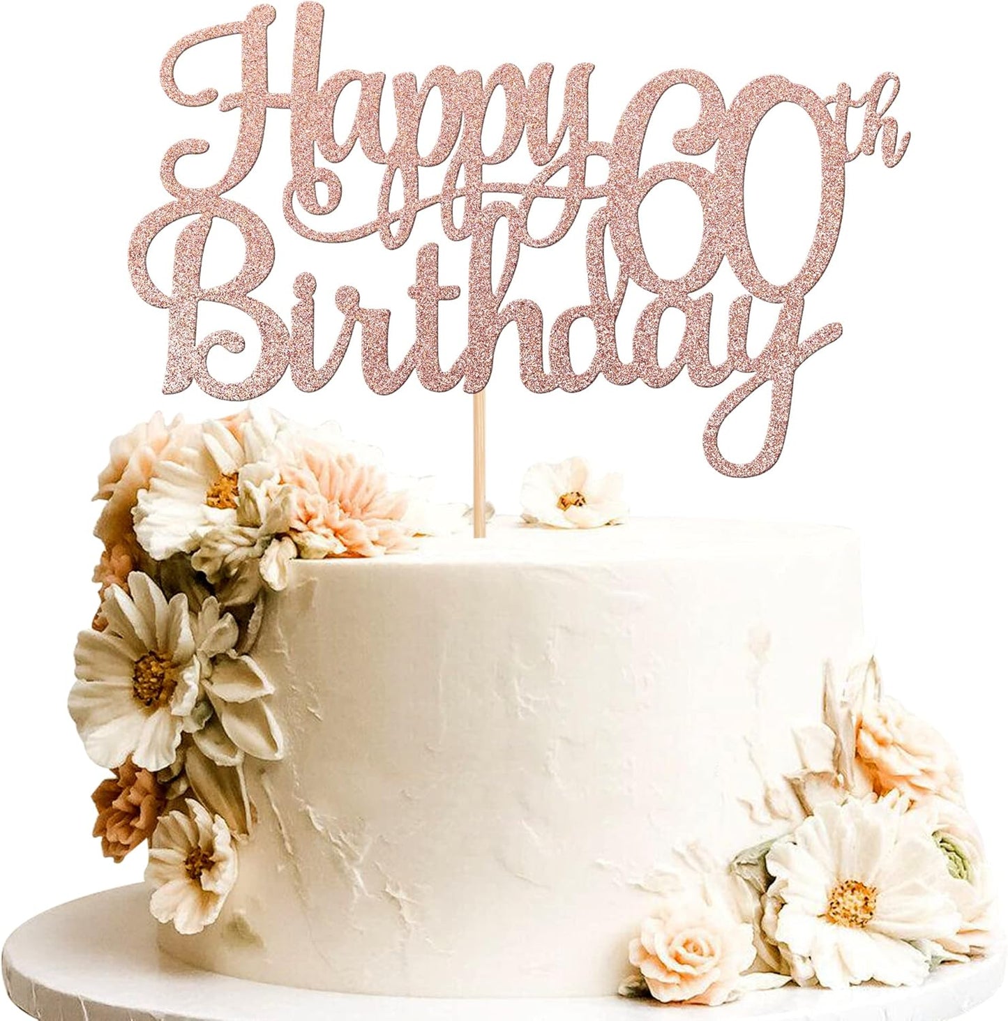 1 PCS Happy 60th Birthday Cake Topper Glitter Cheers to 60 Years Birthday Cake Pick 60 Fabulous Cake Decoration for Happy 60th Birthday Anniversary Party Decorations Supplies Rose Gold