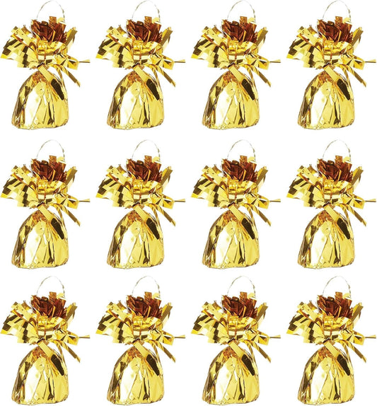ROYALHOUSE Metallic Plastic Wrapped Balloon Weights for Party Decorations, 12 Pcs (Gold)