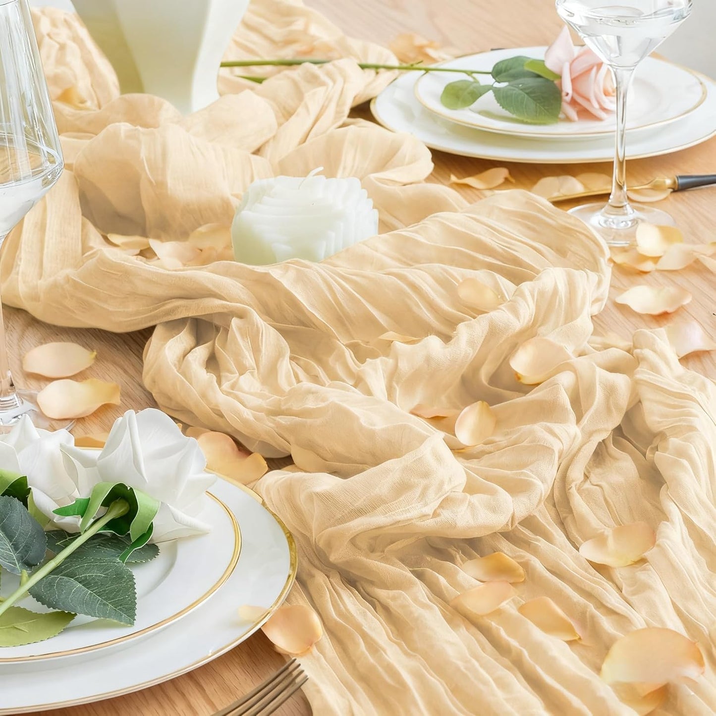 6 Pack Beige Cheesecloth Table Runner 23x120 inch Rustic Boho Gauze Table Runner 10 FT Long Sheer Cheese Cloth Fabric Table Runners for Romantic Wedding Bridal Shower Birthday Party Decor