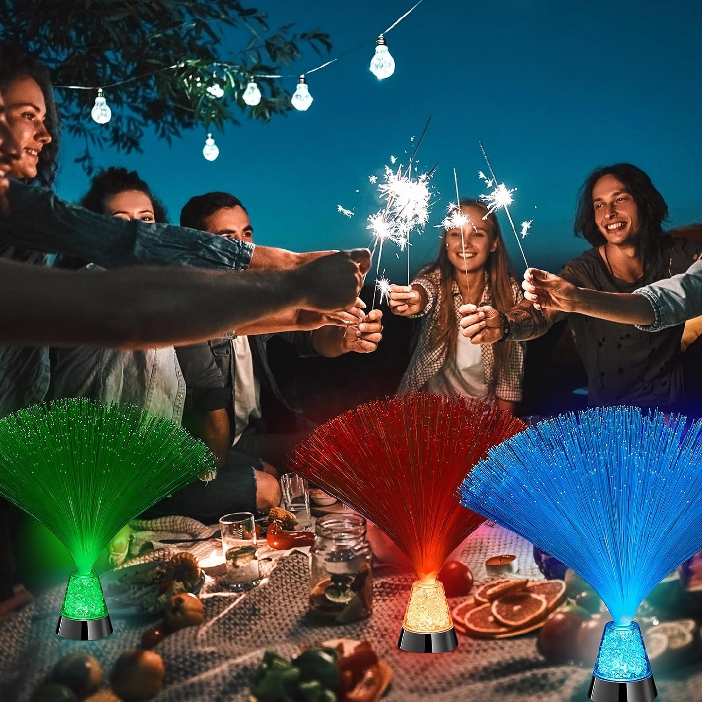 Patelai 10 Pcs LED Fiber Optic Lamp Color Changing Fiber Optic Night Light with Multicolor Glow Decorative Table Centerpiece for Sensory Bedroom Halloween Party Holiday Decorations (Classic,Silver)