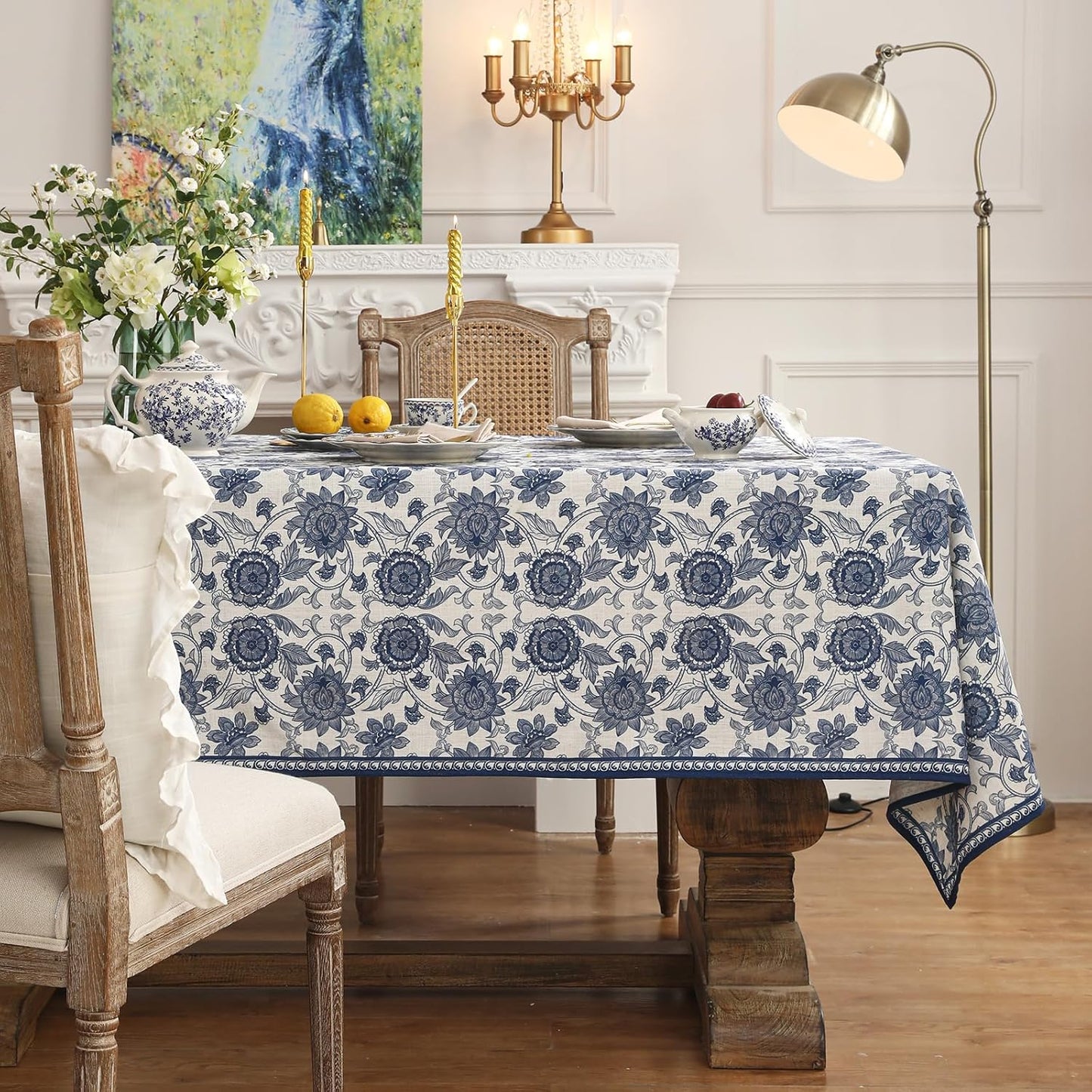 patdrea Designer Vintage Blue Rectangle Tablecloth,Linen Anti-Wrinkle Paisley Pattern Farmhouse Table Cloth,Decor Table Cover Cloth for Kitchen Dining,Christmas,Thanksgiving,55"x79"-Lantang a