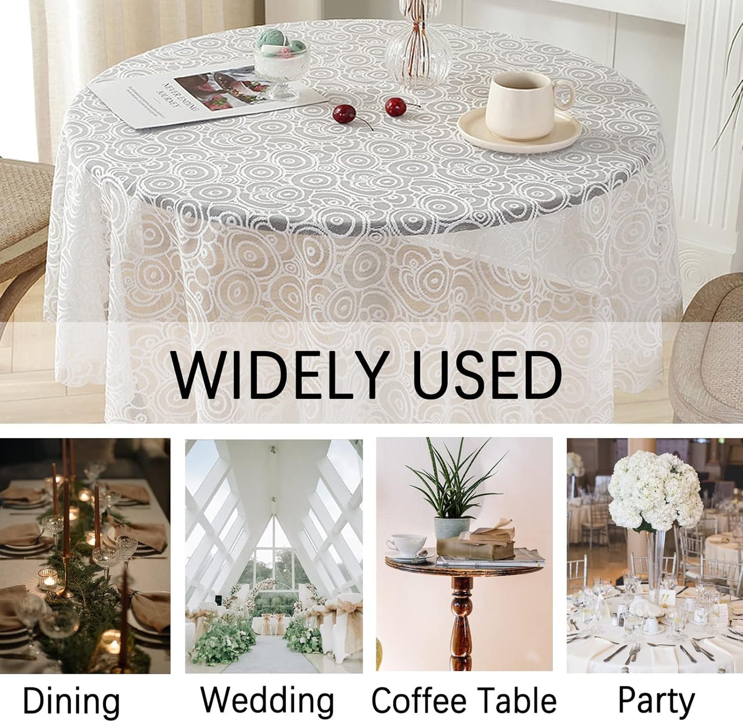 Jeloris Round Lace Tablecloth with Elegant Scalloped Bottom for Any Special Event Such as Wedding, Birthday Party, Baby Shower, Anniversary (60 inch, Style 5)