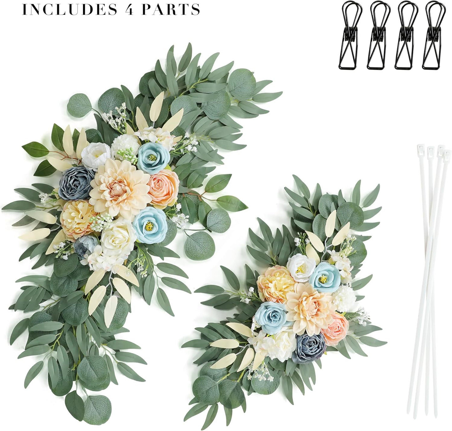 Artificial Blush Pink Wedding Arch Flower Swags Set of 2 for Wedding Welcome Signs and Ceremony Decorations, Blue Flowers