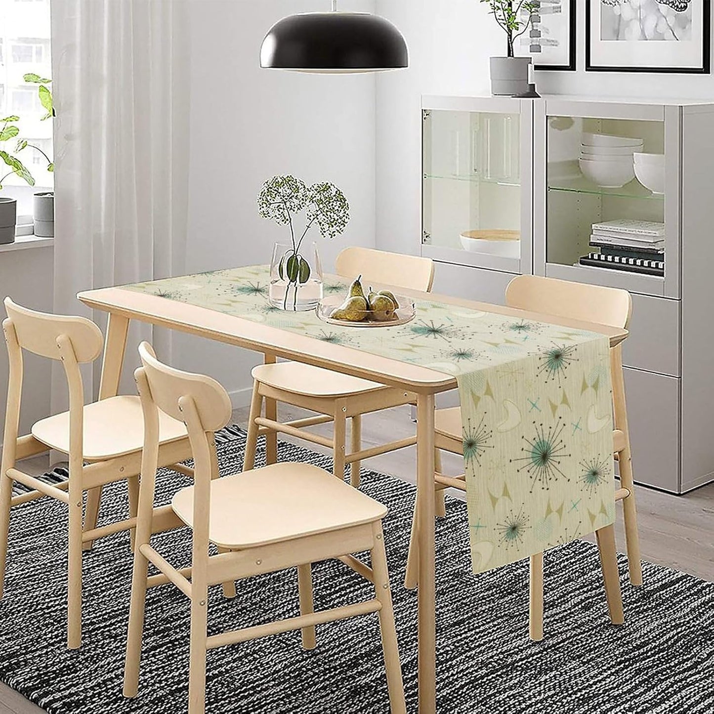 Mid Century Table Runner, Flag Retro Atomic Starburst 1950s Abstract Geometric Space Tabletop Decoration for Home Kitchen Restaurant Table Flag 13x36 Inch