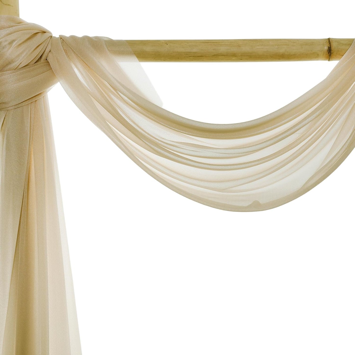 VDS Pack of 3 Panel (30 Inch X 20 Feet) Wedding Arch Draping Fabric Sheer Chiffon Fabric Drapery for Wedding Ceremony Reception Swag Backdrop Canopy Chuppah ARBO Altars Decoration (Champagne)