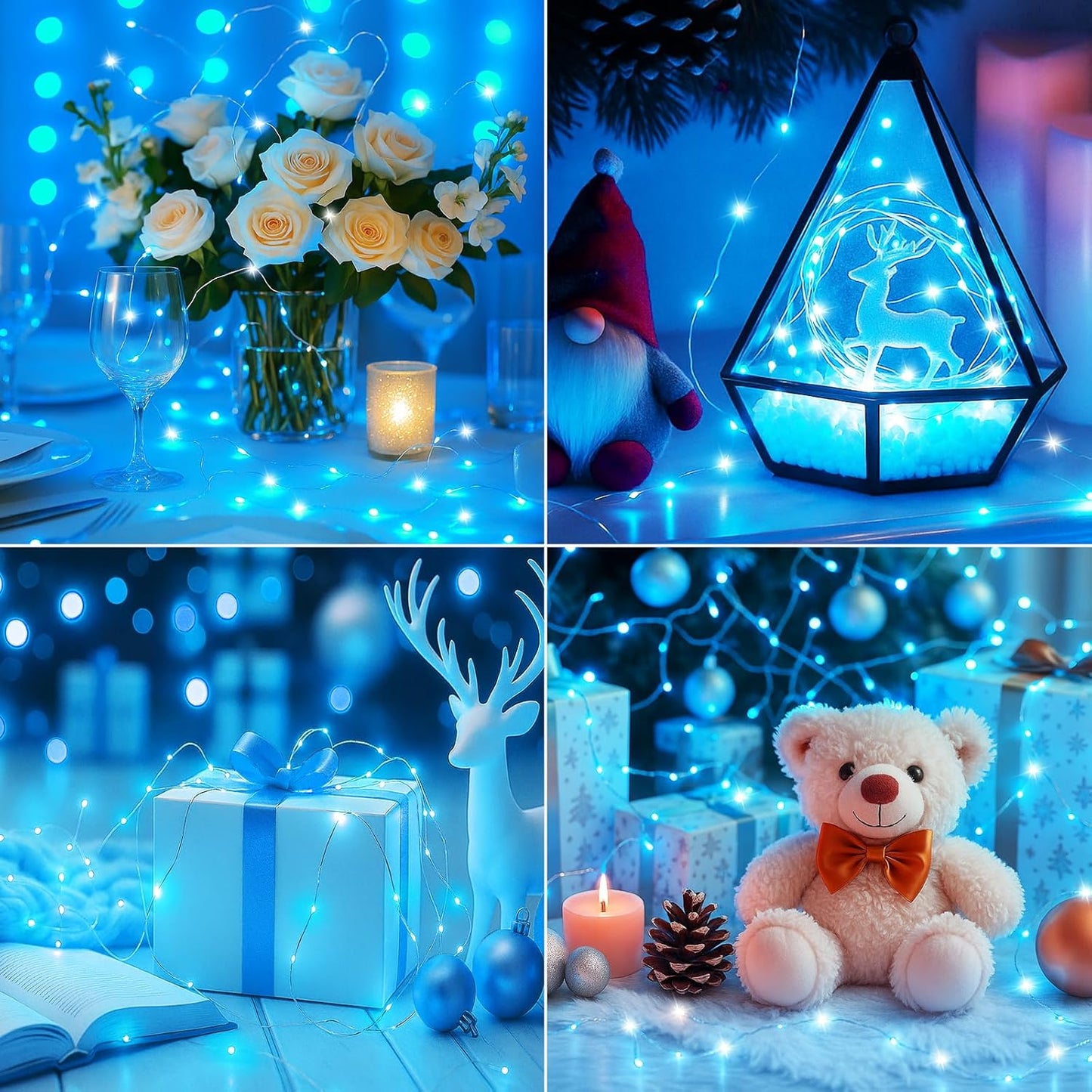 btfarm 12 Pack Fairy Lights Battery Operated [3 Modes], 7ft 20 Led Twinkle Lights String Lights Waterproof Bulk Small Mini Silver Wire for Christmas Mason Jars Wedding Table Centerpiece, Blue White