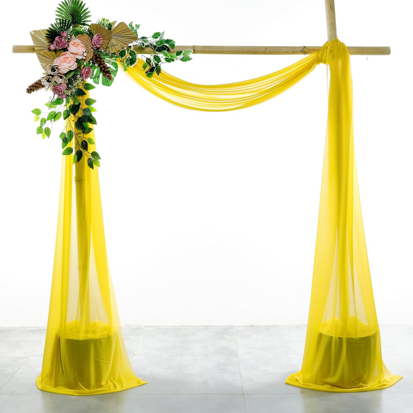VDS Pack of 2 Panel (30 Inch X 100 Feet) Wedding Arch Draping Fabric Sheer Chiffon Fabric Drapery for Wedding Ceremony Reception Swag Backdrop Canopy Chuppah ARBO Altars Decoration (Yellow)